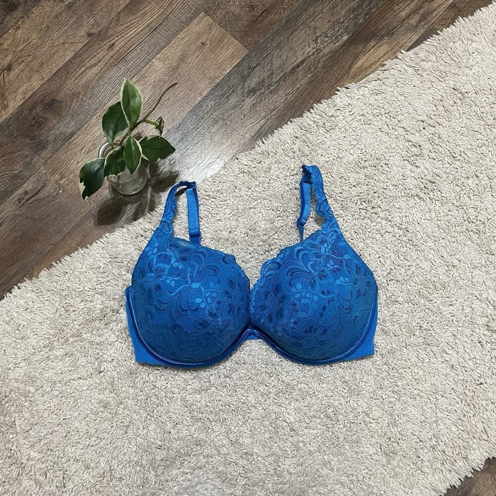 Cacique Lane Bryant Size 40DD Blue Floral Lace Underwire Lightly Lined Bra